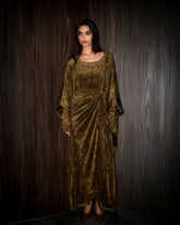 Vala wrap bisht velvet set- Olive